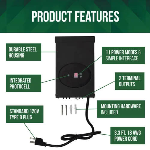 Vista 3 de GKOLED Transformador de bajo voltaje de 120 W con certificación ETL con fotocélula y temporizador, 120 V CA a 12 V CA paquete de alimentación