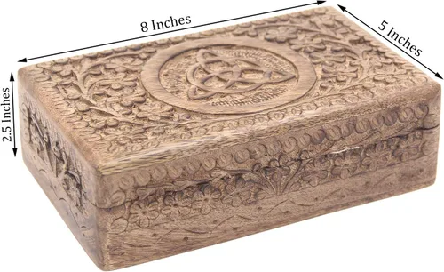 Vista 2 de Caja de almacenamiento KayJayStyles, de madera, tallada a mano, para joyería, Triquetra, L
