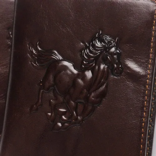 Vista 30 de Hombres Cool Eagle Wolf Caballo Totem Cuero Vaca Vertical Cartera Cremallera Multi-tarjeta Titular, Tótem de caballo, Minimalista