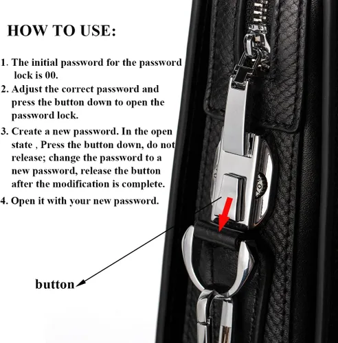 Vista 5 de Maletines de cuero genuino de 14 pulgadas para hombres bolsa de ordenador portátil con cerradura bolsa de mensajero de negocios