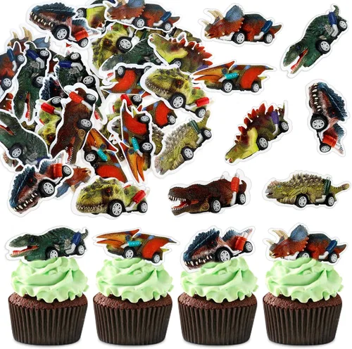 Vista 10 de 40 piezas comestible pastel de dinosaurio para cupcakes, acuarela, dinosaurios, baby shower, cupcakes, decoración de cumpleaños, suministros
