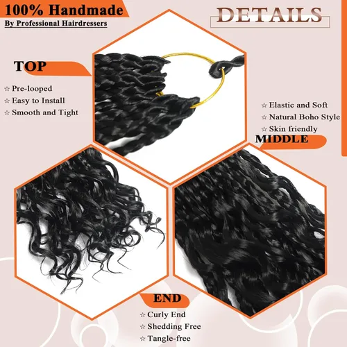 Vista 4 de Flagship 9 Paquetes Goddess Box Braids Cabello de Ganchillo para Mujeres Negras - 10 Pulgadas Pre-enrollado con Puntas Rizadas, Estilo Bohemio 1b