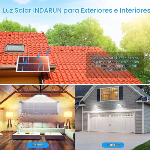 Vista 2 de Luz solar para interiores y exteriores, luces solares de movimiento con 5 modos, hasta 3000 lúmenes, luces colgantes impermeables para porche