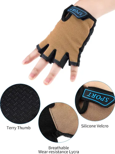 Vista 5 de Boao 3 pares de guantes de medio dedo para niños guantes de deporte antideslizantes de gel para niños Ciclismo de montar en bicicleta azul gris