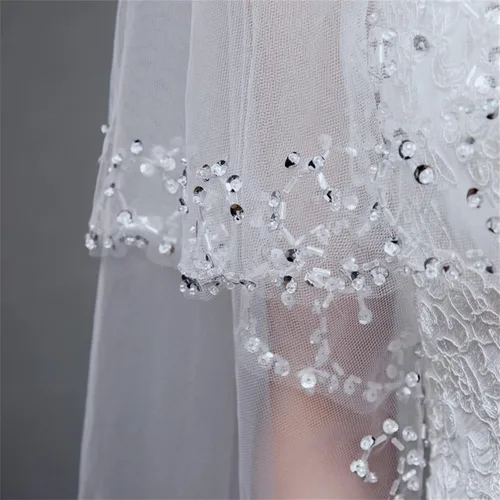 Vista 4 de FIXRIMCH Velos de boda para cubrir la cara, velo de tul 2T con cuentas para despedida de soltera, blanco