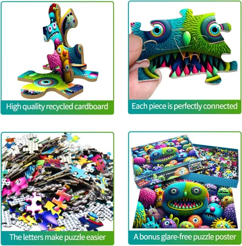 Vista 4 de HUADADA Rompecabezas de 1000 piezas para adultos, criaturas coloridas, rompecabezas para adultos y niños, juegos educativos de 1000 piezas