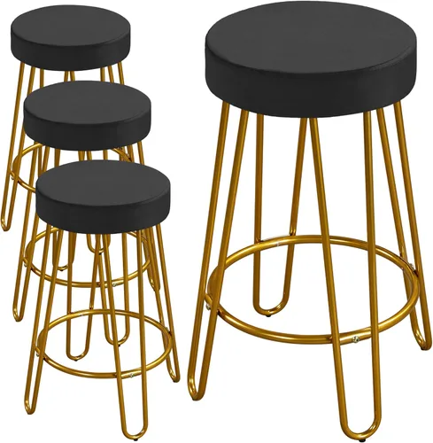Vista 13 de Yaheetech - Juego de 2 taburetes de bar, taburetes de terciopelo con patas de metal dorado, color negro Counter Height Bar Stools with Foam Seats