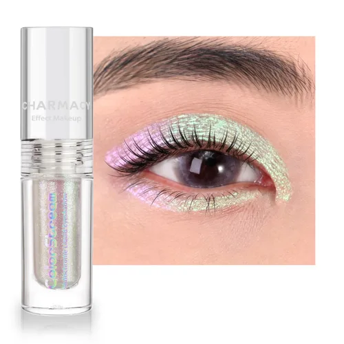 Vista 13 de CHARMACY Sombra de ojos líquida duocroma, aspecto metálico, juego de sombras de ojos con purpurina de larga duración, pigmentos metálicos, secado
