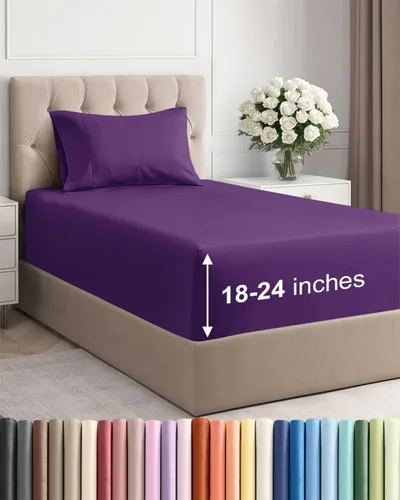 Vista 121 de Sábanas individuales de bolsillo extra profundo, sábanas transpirables y refrescantes de 3 piezas, juego de sábanas de lujo para hotel, suaves, sin