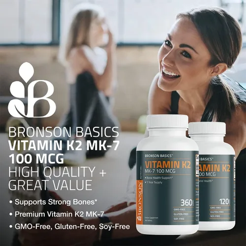 Vista 3 de Bronson Vitamina K2 MK-7 100 MCG, K2 como menaquinona MK7, soporte óseo sin OMG, 120 tabletas