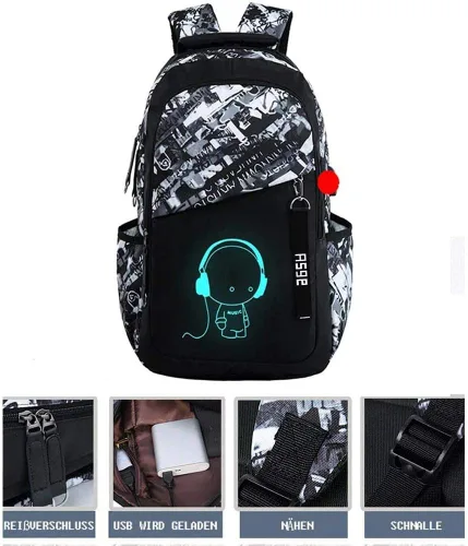 Vista 3 de Asge Bolso escolar de nylon de la moda de las, Oslei128-1, Mochila