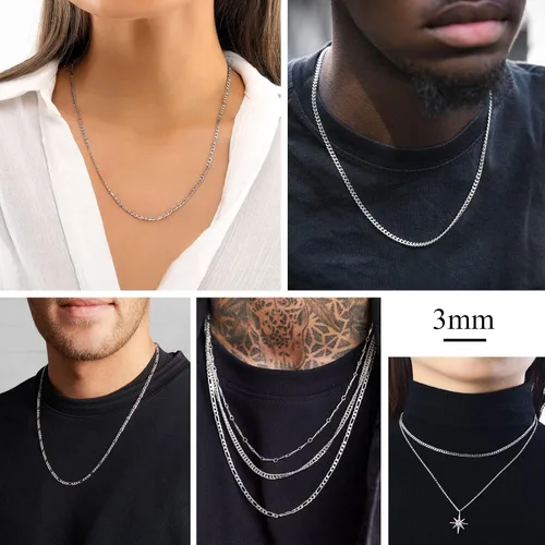 Vista 2 de Cadena de eslabones cubanos de plata 925 maciza de 016 pulgadas 0197in borde plano cadena de eslabones cubanosFigaro joyería de hip hop para hombres