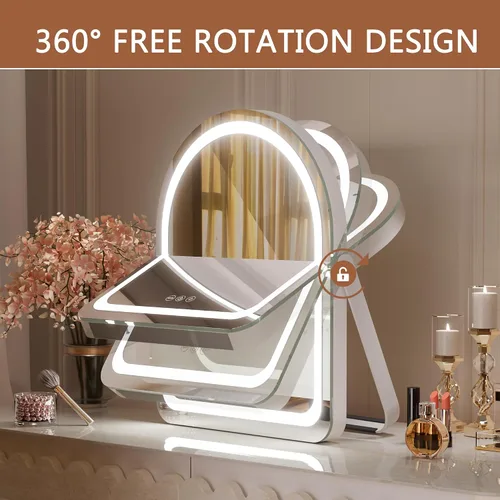 Vista 5 de Hasipu Espejo de tocador con luces, espejo de maquillaje LED arqueado de 11 x 14 pulgadas, espejo de maquillaje iluminado con luces, control táctil