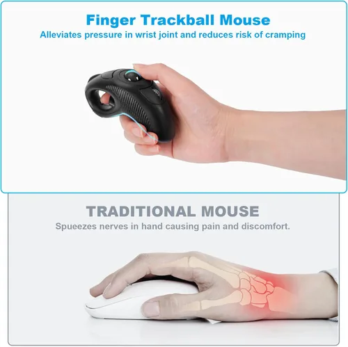 Vista 5 de welspo - Ratón inalámbrico USB de mano con puntero láser y bola de seguimiento (negro) Adecuado tanto para usuarios zurdos como diestros, interfaz