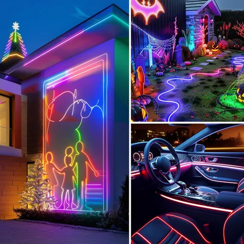 Vista 7 de Ourbest EL - Luz brillante de neón de 3.3 ft – 3 modos de permanencia/flash lento/estroboscópico rápido, kit de luz electrouminiscente para disfraz