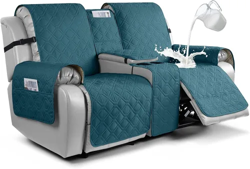 Vista 14 de VANSOFY Funda para Sofá de Dos Plazas Reclinable con Consola 100% Impermeable Fundas de Sofá Antideslizantes Funda de Sofá Reclinable Dividida Azuree