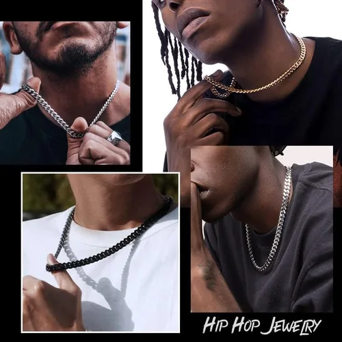 Vista 2 de ChainsHouse Miami Cuban Chain Necklace for Men Women, 3mm6mm9mm12mm Width, 316L Stainless Steel18K GoldBlack Plated, Hypoallergenic Mens Hip Hop