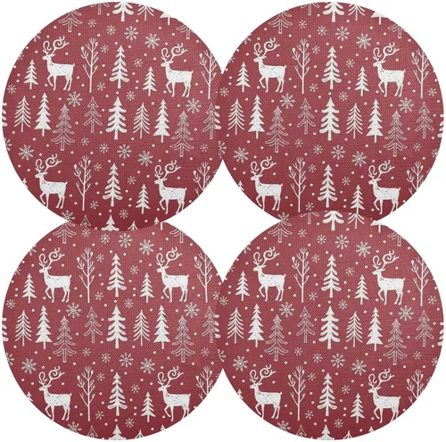 Vista 2 de White Deer Pine Trees Red Place Mat, Non Slip Non Slip Heat Resistant Placemats for Kitchen one sizex1