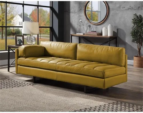 Vista 2 de Acme Sofá Radia con almohada en piel de grano superior de cúrcuma amarilla