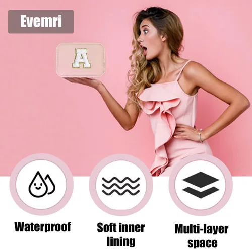 Vista 2 de Joyero con letra inicial de monograma, organizador de joyas de viaje con doble capa, regalos personalizados para mujeres, collares, aretes, anillos
