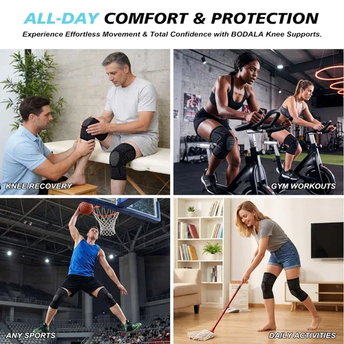 Vista 6 de Rodillera de compresión para hombres y mujeres, paquete de 2, alivia el dolor de rodilla causado por correr, proporciona soporte de rodilla