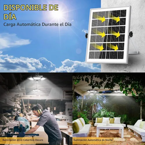 Vista 2 de Deogos Luces colgantes solares, luces solares de doble cabezal con sensor de movimiento para exteriores, 180 luces LED solares para interiores