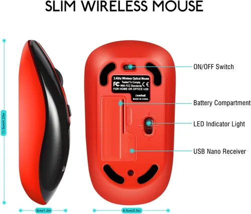Vista 6 de LeadsaiL Wireless Computer Mouse, 2.4G Portable Slim USB Mouse, Silent Click Laptop Mouse with One AA Battery 3 Adjustable Levels, 4 Buttons