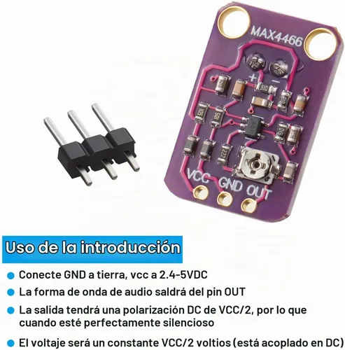 Vista 4 de Weewooday Max4466 Electret - Módulo amplificador de micrófono con ganancia Control de ganancia ajustable, placa de ruptura para Arduino