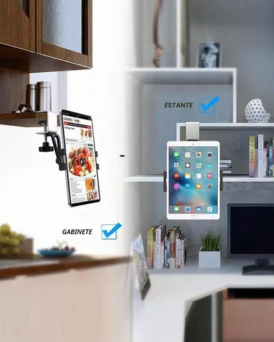 Vista 6 de Soporte para tablet de armario de cocina, soporte para tableta debajo del gabinete con abrazadera ajustable de 360° para iPad Pro Air Mini, Galaxy