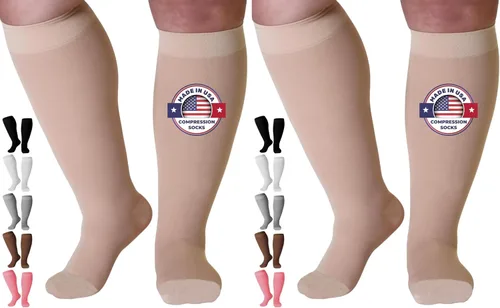 Vista 17 de Hecho en EUA - Calcetines de compresión a la rodilla, punta cerrada media de soporte 20-30mmHg Made in USA, unisex, reinforced heel, toe, non-slip