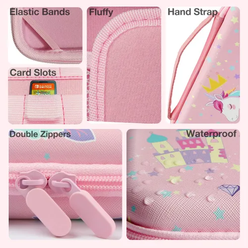 Vista 6 de Pink Unicorn Carrying Case Compatible with Nintendo Switch (NOT OLED or LITE) with Dockable Protective Grip Case+Screen Protector+Unicorn Stickers