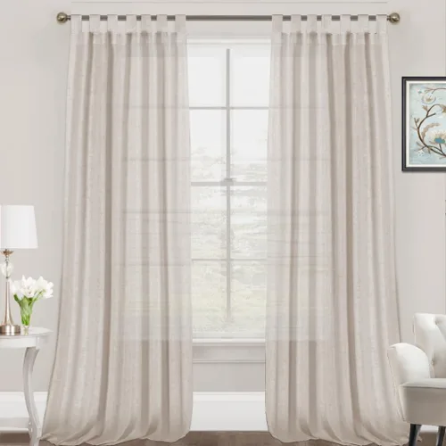 Vista 10 de FantasDecor Cortinas de lino de 63 pulgadas de largo, 2 paneles con pestañas superiores para sala de estar/dormitorio, cortinas texturizadas de lino