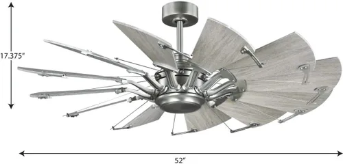 Vista 13 de Springer Collection - Ventilador de techo de molino de viento con motor CC de 12 aspas, 52 pulgadas, níquel antiguo