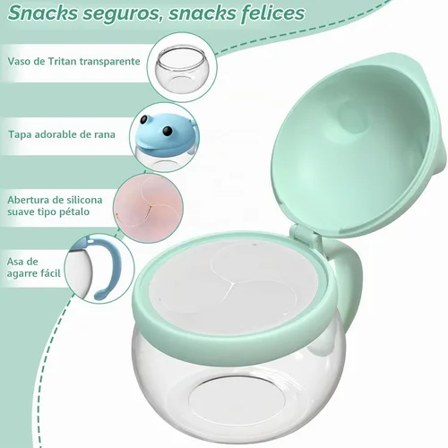 Vista 4 de SELEWARE Paquete de 2 vasos antiderrames para niños pequeños, atrapa aperitivos a prueba de derrames, con asa, Tritan y silicona sin BPA, contenedor