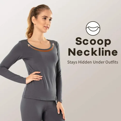 Vista 88 de MANCYFIT Tops térmicos para mujer, camisa con forro polar, manga larga, capa base, cuello en V