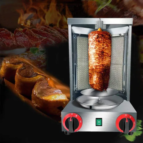 Vista 6 de Zz Pro Shawarma Doner Kebab Machine Gyro Grill con 2 quemadores verticales para cocina doméstica comercial