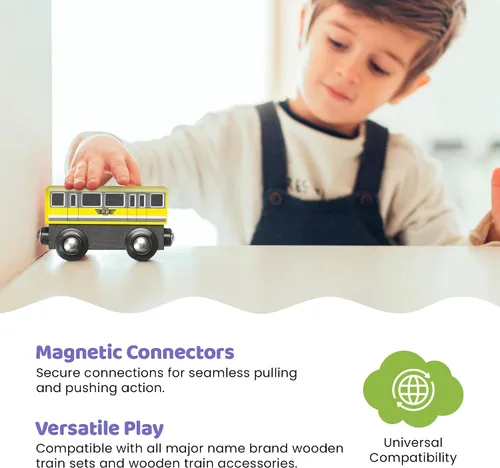 Vista 2 de Maxim Enterprise Juego de 6 vagones de tren de madera – Locomotora/tren clásico rodante motores compatibles con Thomas Wooden Railway, Brio y otros