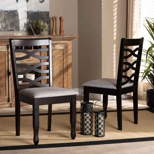 Vista 6 de Baxton Studio Lanier - Juego de sillas de comedor de 2 piezas, tapizadas de tela gris, madera con acabado marrón expreso Gris/Café Espresso