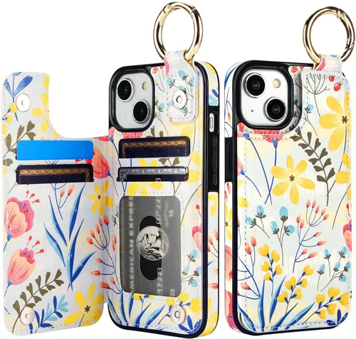 Vista 40 de HAOPINSH Funda tipo cartera con tarjetero para iPhone 14/13, diseño de Girasoles Bandera Americana