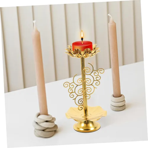 Vista 6 de Garneck 2 portavelas Diwali, portavelas budista Ghee, candelabro de aleación con base de loto, lámpara de flor de loto para oración/meditación (M)