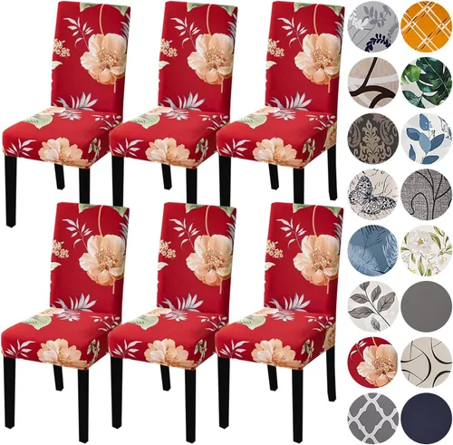 Vista 20 de HZDHCLH Juego de 4 fundas para sillas de comedor color burdeos, fundas elásticas de elastano para sillas Parsons, paquete de 4, fundas de asiento