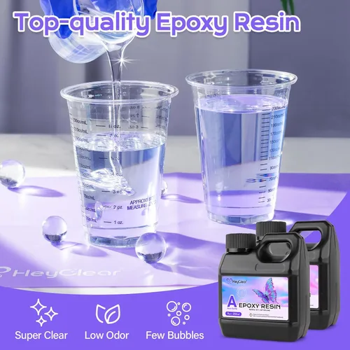 Vista 4 de HeyClear Juego de resina epoxi con moldes para principiantes - 18 oz de resina súper clara y dura, juego completo de suministros para manualidades