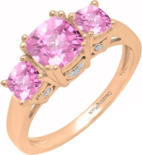 Vista 22 de Dazzlingrock Collection Anillo de boda de 3 piedras preciosas creadas en el centro de cojín de 0.04 quilates y diamante blanco natural redondo