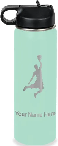 Vista 19 de LaserGram Botella de Agua Personalizada, Basketball Slam Dunk Man, Acero Inoxidable de Doble Pared con Aislamiento al Vacío con Pajita Abatible