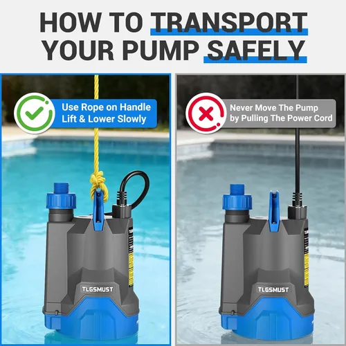 Vista 8 de Bomba de agua sumergible, 1/3 HP 2450GPH Bomba de agua termoplástica eléctrica portátil de transferencia para piscina, sótano, inundación, jardín