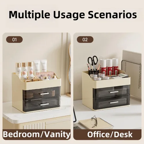 Vista 6 de Organizador de maquillaje para tocador, organizador de tocador con 2 cajones, organizadores de maquillaje y cuidado de la piel, vitrina de Crema