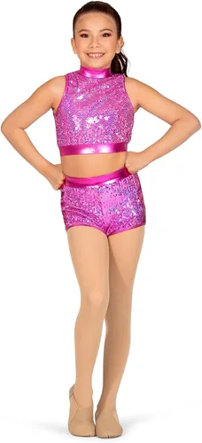 Vista 2 de Double Platinum Womens Sequin Mock Neck Crop Top