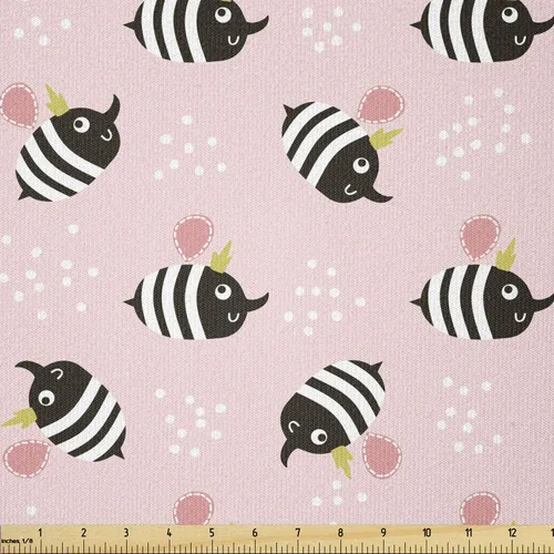 Vista 101 de Ambesonne Tela para Amantes de los Perros por Yarda, Perro Salchicha de Dibujos Animados Dachshund Cachorro con Pijamas a Rayas Flores y Mariposas