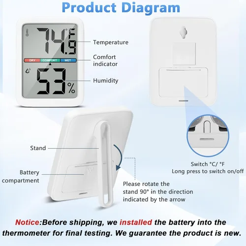 Vista 5 de Termómetro digital higrómetro Thlevel, termómetro de habitación con pantalla LCD grande, termómetro de pared de humedad interior con alta precisión
