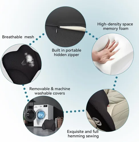 Vista 3 de SPRFUFLY Realmente Increíble Almohada de Soporte Lumbar para Asiento de Automóvil - Espuma Viscoelástica Pura con Funda Extraíble Transpirable